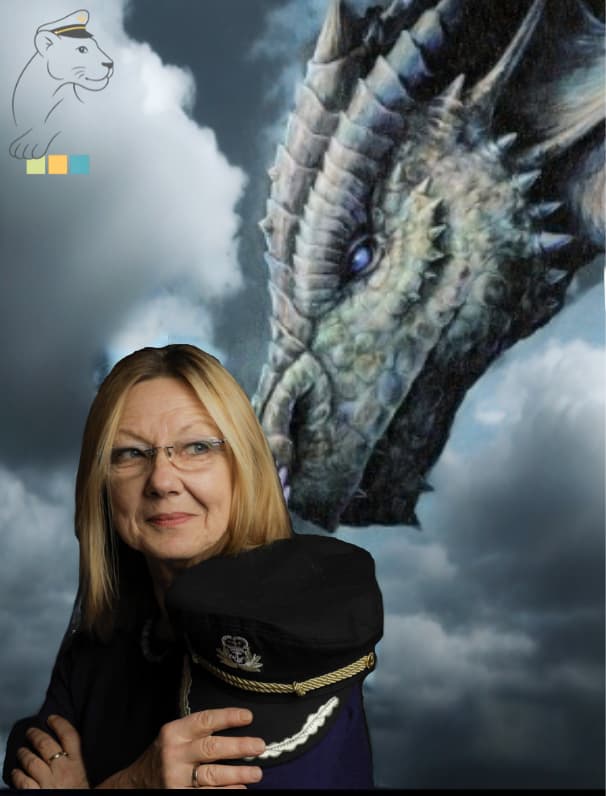 Dagmar Thiel als Person vor einem Drachenbild, angstbewältigung bei Neustart50