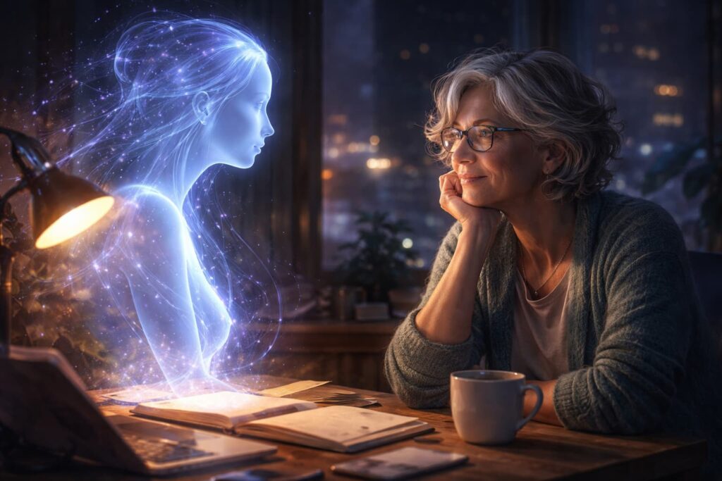 Frau arbeitet mit KI