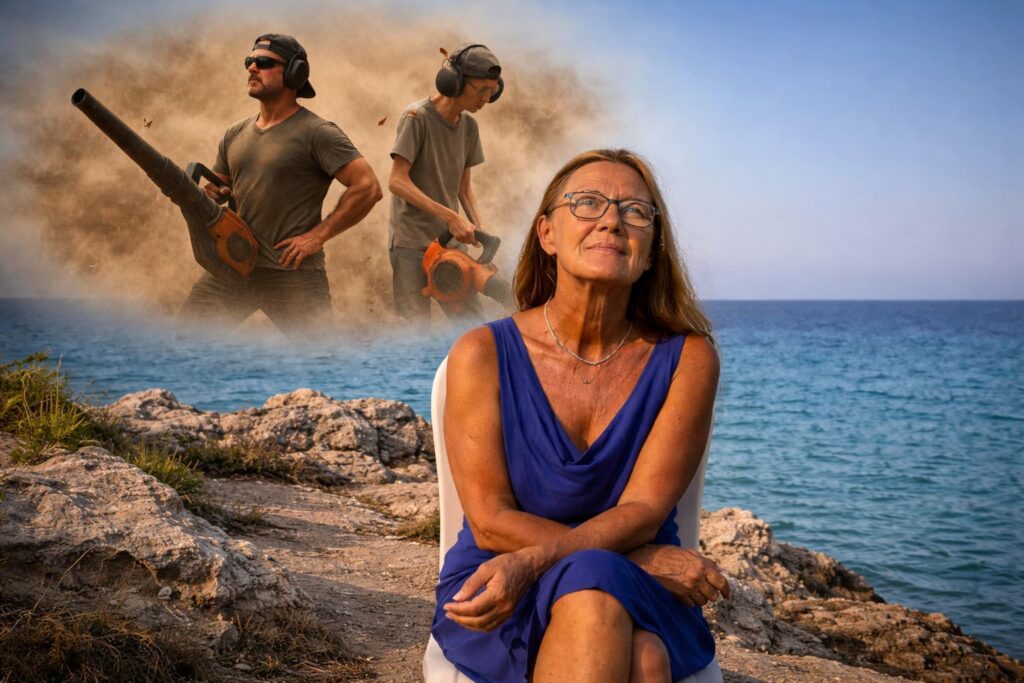 Frau am Meer denkt über Traum und Realität von Männlichkeit nach