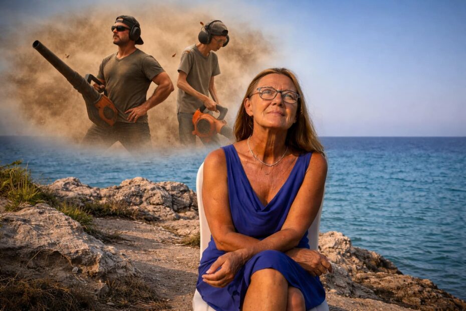 Frau am Meer denkt über Traum und Realität von Männlichkeit nach