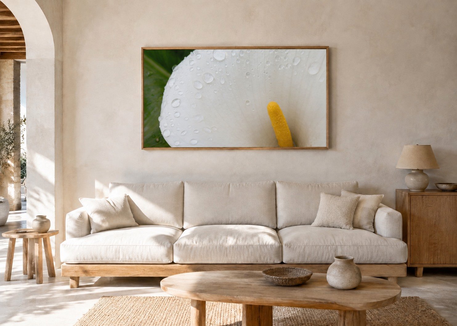 Calla mit Tropfen im Wohnzimmer, 60 mal 90 Zentimeter ohne Passepartout