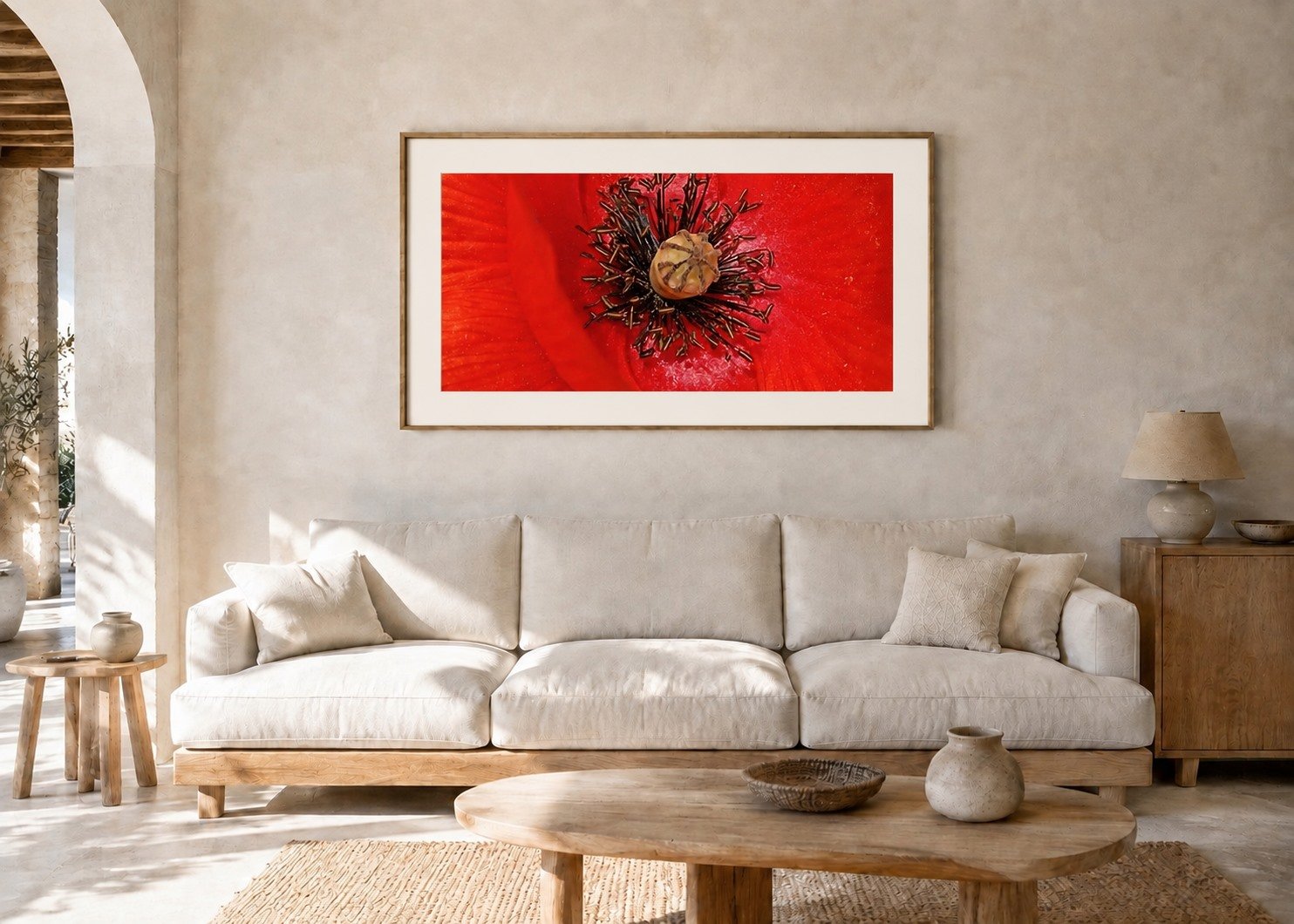 Mohnblüte im Wohnzimmer, 50 mal 70 Zentimeter mit Passepartout