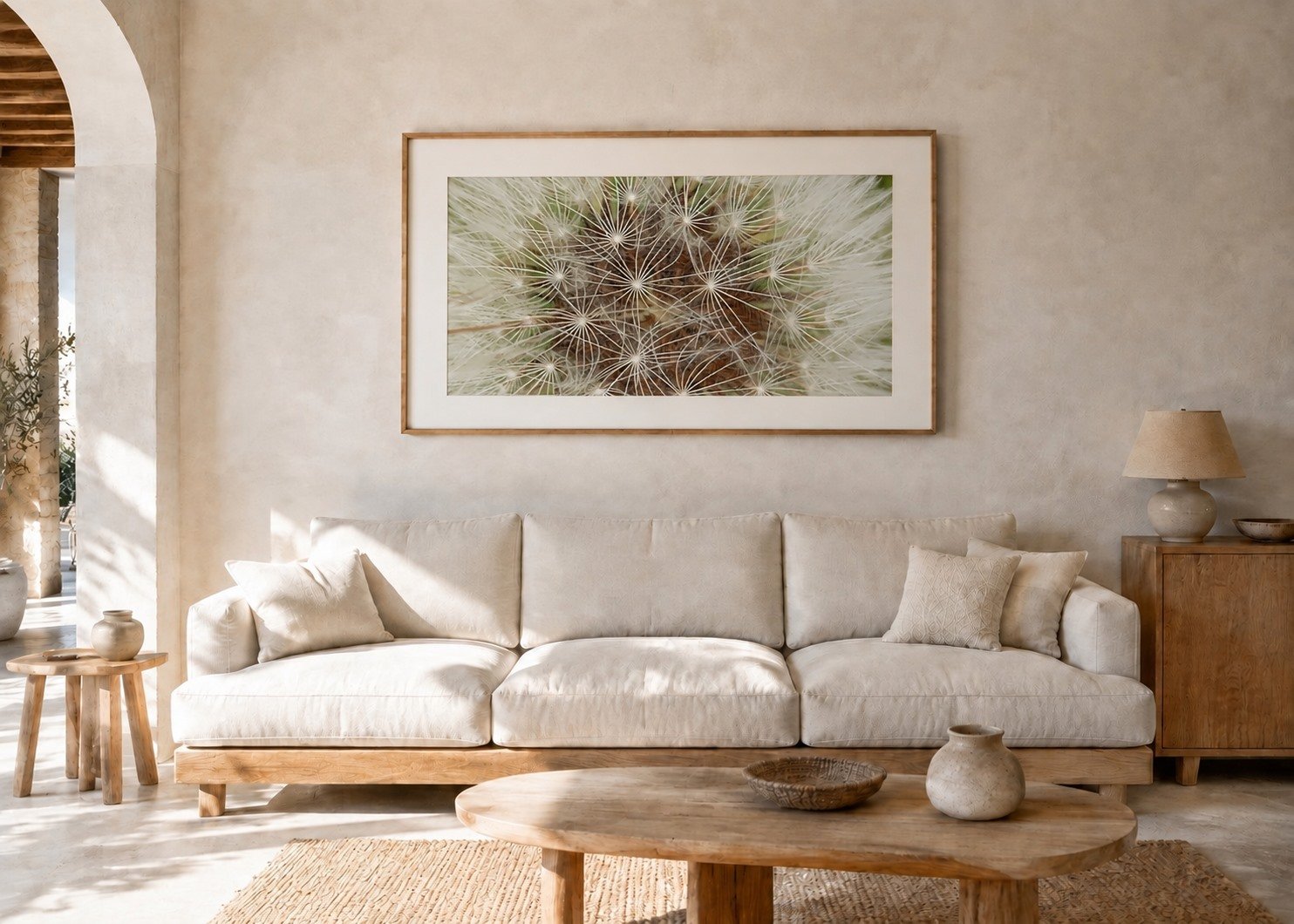 Pusteblume im Wohnzimmer, 50 mal 70 Zentimeter mit Passepartout